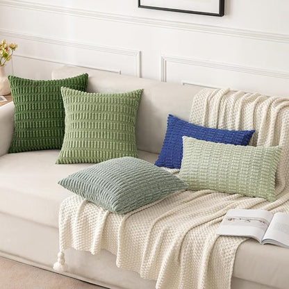 MIULEE Pack of 2 Spring Corduroy Decorative Throw Pillow Covers 16x16 Inch Soft Boho Striped Pillow Covers Modern Farmhouse Home Decor for Summer Sofa Living Room Couch Bed Moss Green