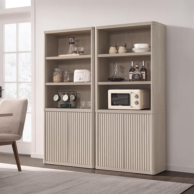 SICOTAS Book Shelf with Doors 71" Tall 6 Tier Bookshelf with Adjustable Shelves Fluted Booshelves & Bookcases Modern Book Case with Large Storage Display Cabinet for Living Room Home Office Bedroom