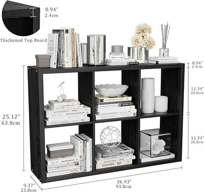 Cube Storage Organizer Bookcase, Decorative 11 inch Open Back Cubical Shelf with Thickened Border, Display Bookshelf for Living Room, Home Office, Sturdy Room (Black, 6 Cube)