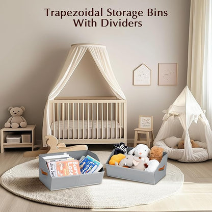 Homsorout Closet Organizers and Storage Bins - 4 Pack Collapsible Divided Trapezoidal Cube Storage Bins Baskets For Organizing Clothes Blankets,Toys, Books, Towels(Light Grey)