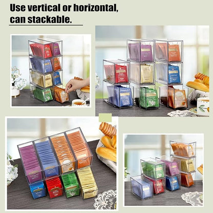 ELLDOO 8 Drawers Tea Bag Organizer, Clear Acrylic Stackable Tea Bag Storage Holder for Kitchen Pantry, Coffee Pod Snack Storage for Countertop Cabinet
