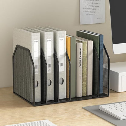 FANXIYQ Black 7-Section File Folder Organizer for Desk, Metal Vertical File Holder Stand, Desktop File Organizer Rack for Letter/A4 Folders, Papers, Books, Office Classroom Home