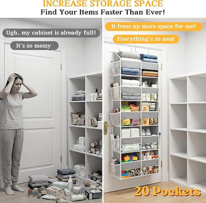 2 Pack Over The Door Organizer 5 Tiers, Extra Large Behind Door Storage of 10 Compartments, 80 lbs Weight Capacity Over Door Organizer, Door Hanging Organizer for Closet, Diaper Organizer, Light Gray