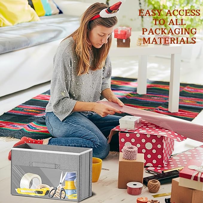 Light Grey Over Door Wrapping Paper Organizer Storage with 3 Removable Drawers & Side Pockets –Dual Use Design with Elastic Straps Wrap Storage for Ribbons,Bows,Ornament and Other Tools