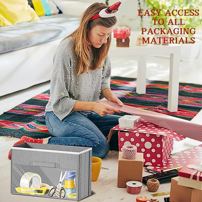 Light Grey Over Door Wrapping Paper Organizer Storage with 3 Removable Drawers & Side Pockets –Dual Use Design with Elastic Straps Wrap Storage for Ribbons,Bows,Ornament and Other Tools