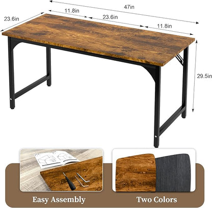 AZN Computer Desk, 47in Computer Desk, Office Desk w/Metal Frame, Office Desk w/Water-Resistant, Scratchproof Surface, Home Office Desks w/Large Legroom for Work Study Writing Gaming, Rustic Brown
