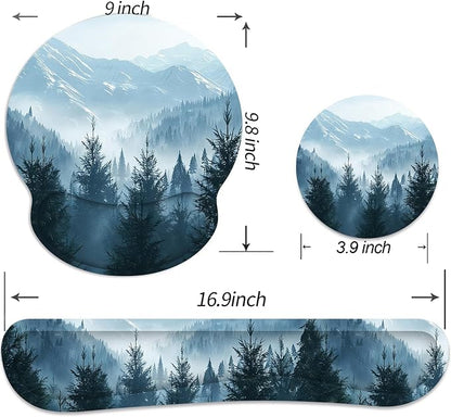Ergonomic Mouse Pad with Wrist Rest and Keyboard Wrist Rest, Mousepad and Wrist Rest for Computer Keyboard, Pain Relief, Non-Slip Rubber Base, Mouse Pad with Wrist Support for Gaming, Cloud Forest