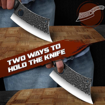 ROCOCO Meat Cleaver Butcher Knife - Sharp Full Tang Knife with Sheath for Home Outdoor BBQ Camping Mother Father Gift Idea Men Black 6.3"