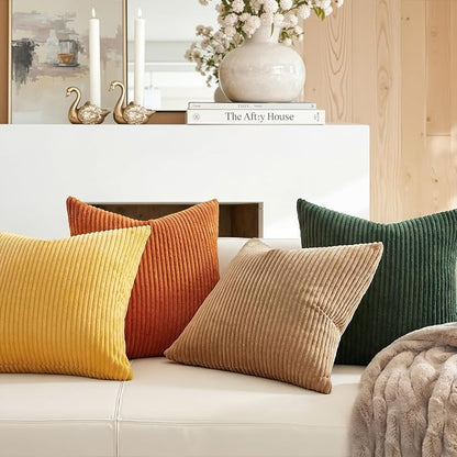 Topfinel 16x16 Inch Set of 4 Green Rust Throw Pillow Covers Boho Farmhouse Cushion Covers Soft Corduroy Fall Home Decor for Couch Bed Sofa Living Room