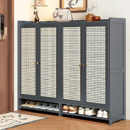 7-Tier Bamboo Shoe Cabinet,Shoe Storage Cabinet with Doors, 36-40 Pairs Freestanding Shoes Cabinet Organizer, Large Shoe Cabinet for Entryway, Hallway, Living Room