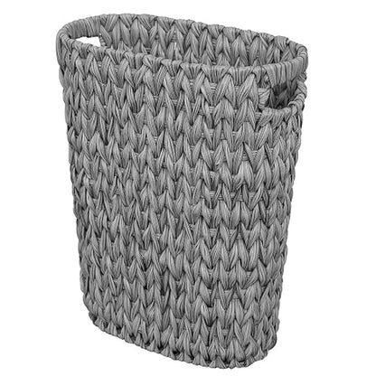 Coeusy 5 Gallon Wicker Trash Can,Wicker Bathroom Trash Can with Handles,Handwoven Waste Basket Waterproof Narrow Small Garbage Can for Bedroom,Bathroom,Office,Grey/20 Liters