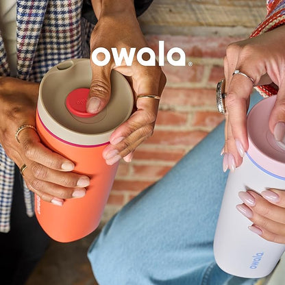 Owala SmoothSip Slider Insulated Stainless Steel Coffee Tumbler, Reusable Iced Coffee Cup, Hot Coffee Travel Mug, BPA Free 12 oz, Grey/Brown (Cozy Cocoa) (Pack of 8)