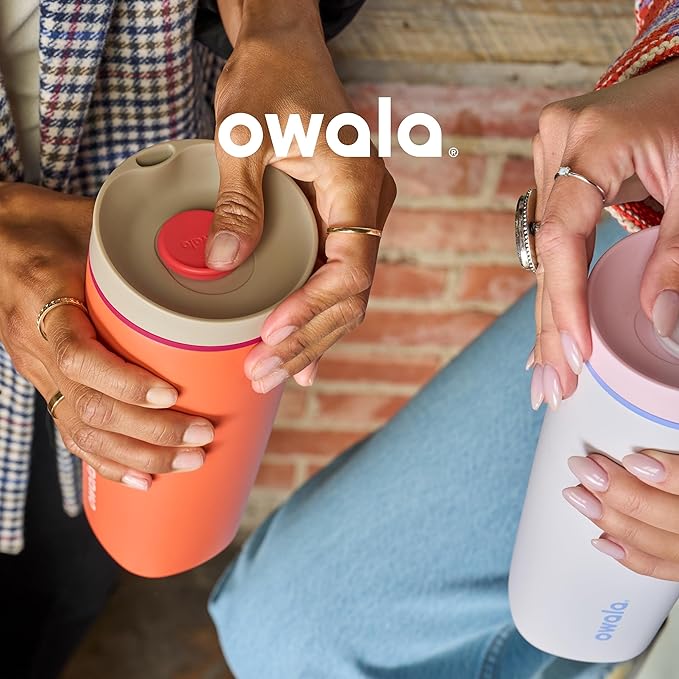 Owala SmoothSip Slider Insulated Stainless Steel Coffee Tumbler, Reusable Iced Coffee Cup, Hot Coffee Travel Mug, BPA Free 12 oz, Grey/Blue (Beachy Breeze) (Pack of 8)