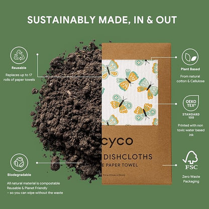 RECYCO Swedish Dishcloths for Kitchen | 5 Pack Gingham Flutter Washable Dish Rags | Cellulose Reusable Cleaning Paper Towels | Absorbent Counter Dish Cloth Sponge Kitchen Wipes, 8" L x 7" W