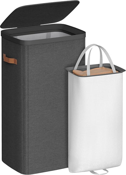 SONGMICS Laundry Basket, 26.4 Gal. Laundry Hamper, Easy Assembly, with Lid and Handles, Removable Liner, 16.5 x 12.6 x 29.5 Inches, Ink Black ULCB811BH01