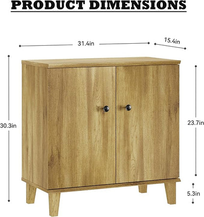Modern Storage Cabinet Buffet Storage with Wood Legs and Adjustable Shelf for Dinnig Room Living Room Entryway, Brown Oak