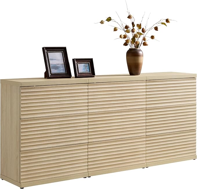 SICOTAS Sideboard Buffet Liquor Cabinet with Storage, Modern Fluted Credenza Coffee Bar Storage Cabinet with Larger Drawers, Mid Century Media Console Table for Living Room Kitchen Hallway (3 Pieces)