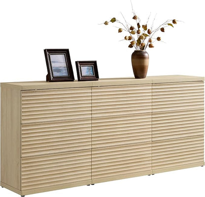 SICOTAS Sideboard Buffet Liquor Cabinet with Storage, Modern Fluted Credenza Coffee Bar Storage Cabinet with Larger Drawers, Mid Century Media Console Table for Living Room Kitchen Hallway (3 Pieces)