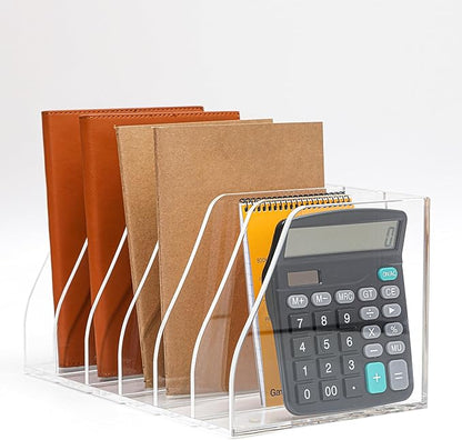 Acrylic Magazine File Holder, 6 Vertical Compartments Desk Document Sorter Organizer, Clear Folder Rack Binder for Office, Documents, Tablets, Magazines, Books – Home/Classroom Rack