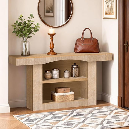 63 Inch Entryway Table Three-Shelf Cabinet, Wooden Console Table with Socket Farmhouse Sofa Table for Entrance, Hallway, Living Room,Behind Couch(Oak Brown)