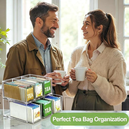 2 Pack Stackable Tea Bag Storage Organizer Drawers – Clear Acrylic Tea Bag Holder for Cabinet, Drawer, Pantry, Countertop – Kitchen Tea Storage Container
