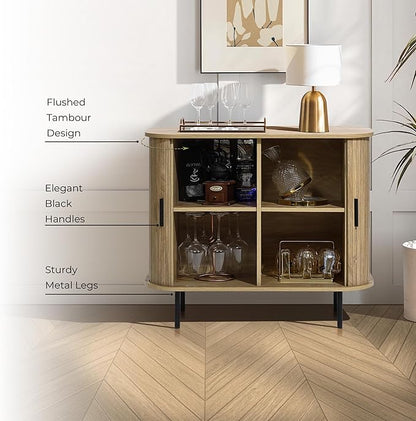 LuxenHome 35” Mid Century Modern Accent Cabinet, Sliding Door Sideboard Buffet Cabinet with Storage, Small Storage Entryway Cabinets for Kitchen, Living Room, Entryway