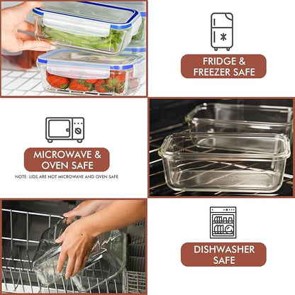 Razab 16 Pc (Set of 8) 30 Oz Glass Meal Prep Containers with Lids, Airtight Large Glass Food Storage Containers, Reusable Leak Proof BPA Free, Freezer to Oven and Dishwasher Safe