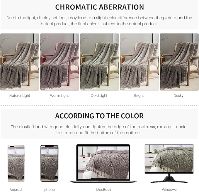BOURINA Dark Grey Throw Blanket 50 x70 Inches Jacquard Argyle Throw Textured Solid Soft Throws and Blankets for Sofa or Bed Knitted Decorative Blanket