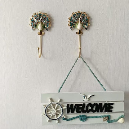 Vintage Peacock Decorative Wall Hooks Rack Hangers for Hanging Clothes Coats Towels Keys Hats, 2 Pack Antique Metal Mounted Wall Hook