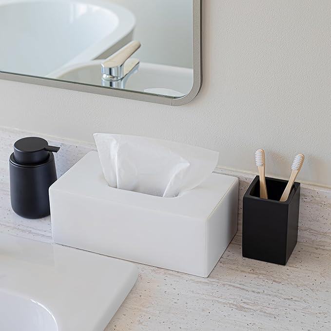 Yew Design Matte White Tissue Box Cover Rectangular, Facial Tissue Dispenser for Bathroom, Kitchen, Bedroom, Office, Hotel, Restaurant, Countertop, Nightstand, Car, and Desk