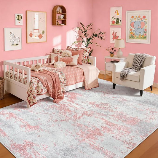 6x9 Area Rugs for Living Room Rug Washable: Abstract Rug for Dining Room Bedroom Carpet Non Slip 6 by 9 Indoor Modern Nursery Home Office Pink