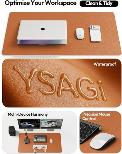 YSAGi Leather Desk Protector, Office Mat, Large Mouse Mat, Non-Slip PU Leather Blotter, Laptop Desk Pad, Waterproof Writing Pad for Office and Home (Brown, 47.2" x 23.6")