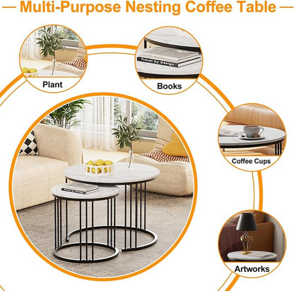Garden 4 you Coffee Table Faux Marble Nesting Table for Small Place 2 Sets Modern Furniture Living Room Sets End Side Table Night Stand for Bed Room Dining Room (Black & White)