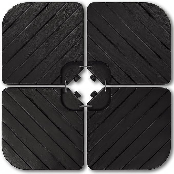 Best Choice Products 4-Piece Cantilever Offset Patio Umbrella Base Weight Set, Heavy-Duty Fillable Stand Plates for Water or Sand, Easy-Fill Spouts, Wood Grain Finish - Black