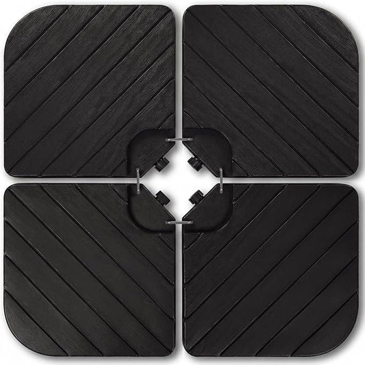 Best Choice Products 4-Piece Cantilever Offset Patio Umbrella Base Weight Set, Heavy-Duty Fillable Stand Plates for Water or Sand, Easy-Fill Spouts, Wood Grain Finish - Black