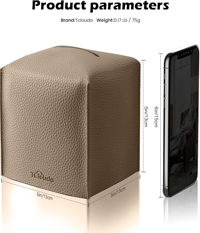 Tclouda Tissue Box Cover for PU Leather, Modern Simple Solid Color Holder Square Tissue Bag, Ideal for Bathrooms,Office,Car,Outdoor Tent,Dining Table,5"X5"X5", Single Cocoa Brown