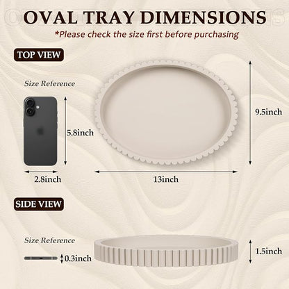 Oval Tray for Coffee Table Decor, 13" Concrete Coffee Table Tray, Table Centerpieces Decorative Trays for Home Decor, Modern Decorative Trays, Centerpiece Trays, Gray