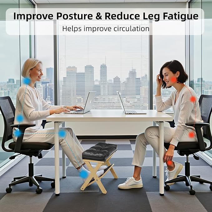 Foot Rest Under Desk at Work, Under Desk Footrest with Double Step Wooden Ergonomic Design, Non-Slip EVA Surface, Office Foot Stool for Posture Support, Leg Relief, Home Office & Gaming