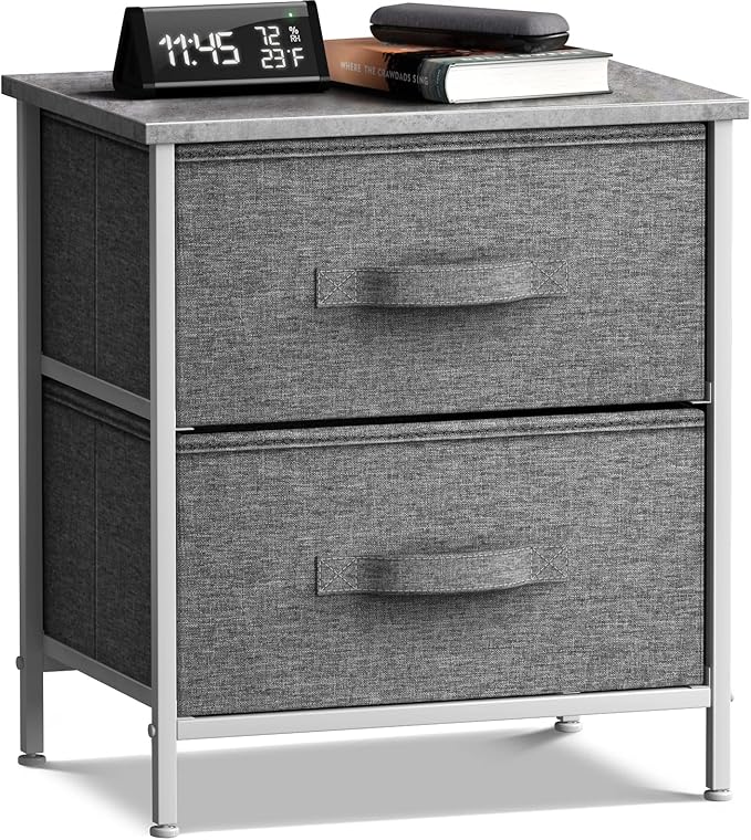 Sorbus Nightstand with 2 Drawers - Bedside Furniture End Table Night Stand with Steel Frame, Wood Top & Easy Pull Fabric Bins - Small Dresser & Chest for Home, Bedroom Accessories & Office