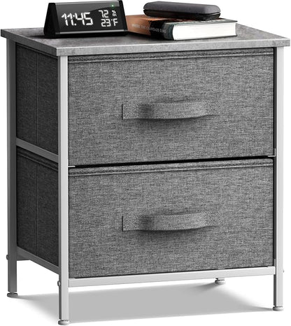 Sorbus Nightstand with 2 Drawers - Bedside Furniture End Table Night Stand with Steel Frame, Wood Top & Easy Pull Fabric Bins - Small Dresser & Chest for Home, Bedroom Accessories & Office