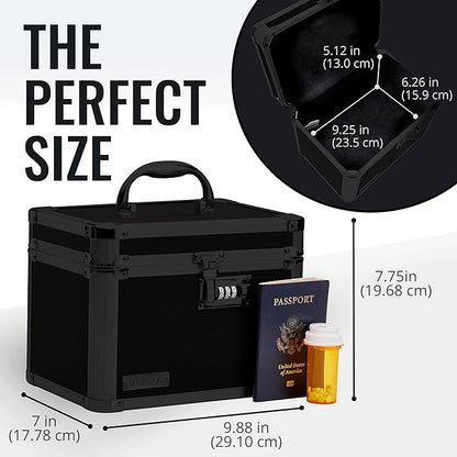 Vaultz Combination Lock Box - Pack of 1-10 x 7.25 x 7.75 Inch Standard Safe with Key and Combo Lock for Important Documents, Medicine & Money - Tactical Black