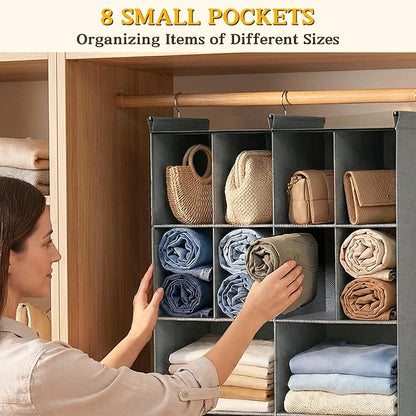 Ofiray-home 3 Tier Hanging Closet Organizer, 10 Compartments Sweater Organizer for Closet with 3 Sturdy Hooks, Closet Organizers and Storage, Wardrobe, Rv, Garment Rack, Grey