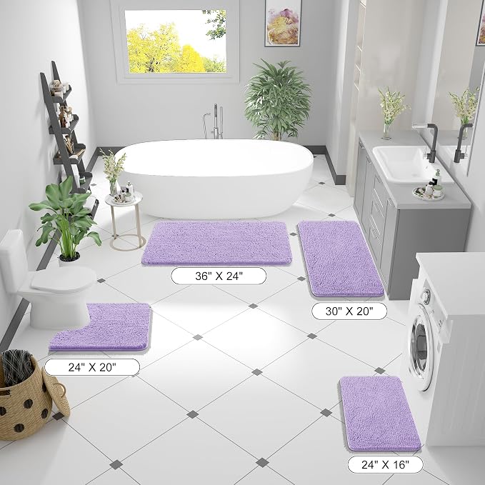 OLANLY Toilet Rugs U-Shaped 24x20, Extra Soft Absorbent Chenille Contour Bathroom Rugs for Toilet, Dry Quickly, Machine Washable, Non-Slip Bath Mat, Lavender