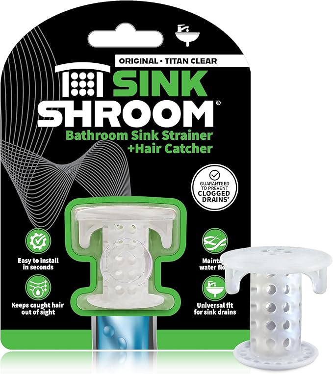 SinkShroom SSCLE988 The Revolutionary Sink Drain Protector Hair Catcher/Strainer/Snare, Clear