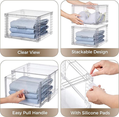 Vtopmart 9 Pack 18QT Clear Stackable Storage Drawers,Easily Assemble Closet Organizers,Plastic Storage Bins for Bathroom,Cabinet,Kitchen Pantry,Under Sink Organization(Medium)
