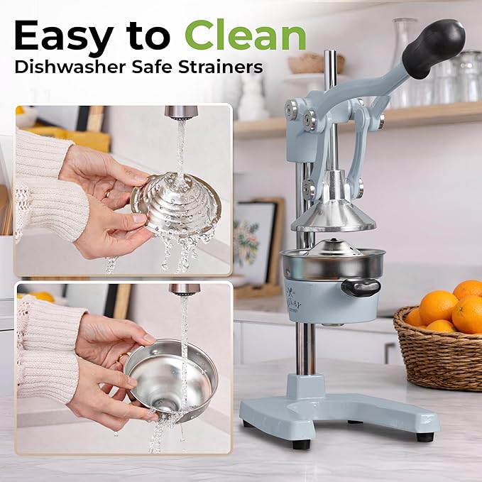 Zulay Kitchen Cast Iron Juicer - Heavy Duty Manual Juicer with Detachable Strainers for Easy Cleaning, Orange Juice Press for Citrus Fruits, Perfect for Bartenders, Juice Lovers & Health Enthusiasts