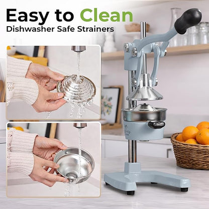 Zulay Kitchen Cast Iron Juicer - Heavy Duty Manual Juicer with Detachable Strainers for Easy Cleaning, Orange Juice Press for Citrus Fruits, Perfect for Bartenders, Juice Lovers & Health Enthusiasts