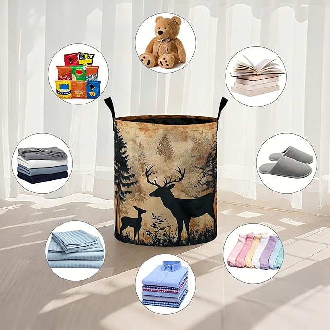 Forest Deer Laundry Basket Laundry Hamper With Handles Collapsible Laundry Baskets Storage Basket For Room Bathroom Bedroom Decor