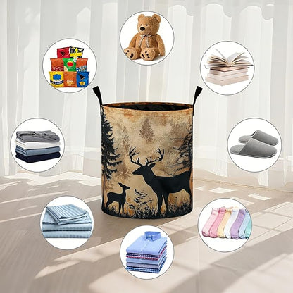 Forest Deer Laundry Basket Laundry Hamper With Handles Collapsible Laundry Baskets Storage Basket For Room Bathroom Bedroom Decor