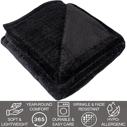 Waffle Knit Textured Throw Blanket Soft for Couch, Sofa, Twin Bed, Kids, Adults, 50” x 60” Chenille Knit Blanket, Boho Throw Blanket for Home Decor 250 GSM (Midnight Black)